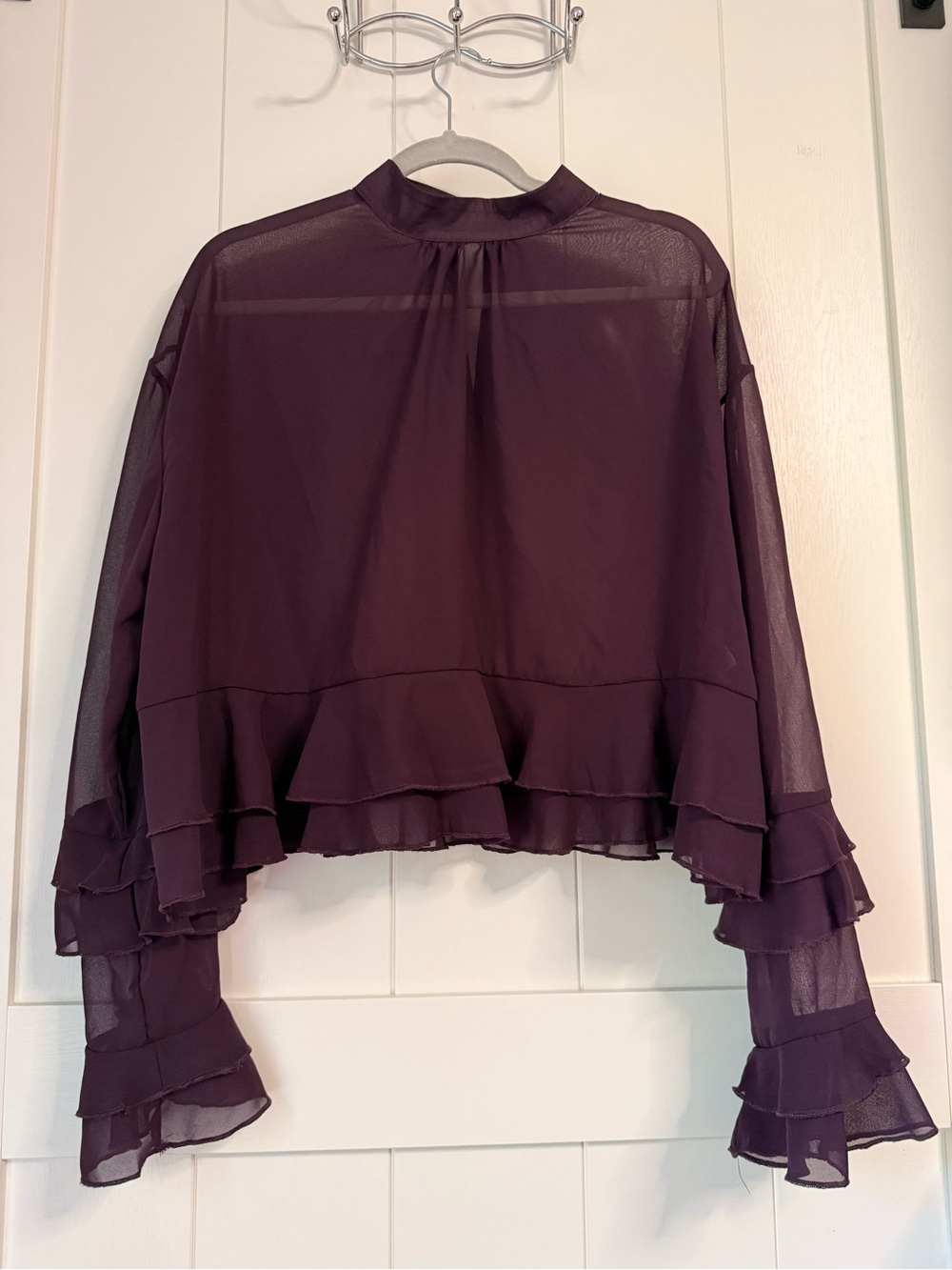 Sheer Ruffled Blouse - Deep Plum